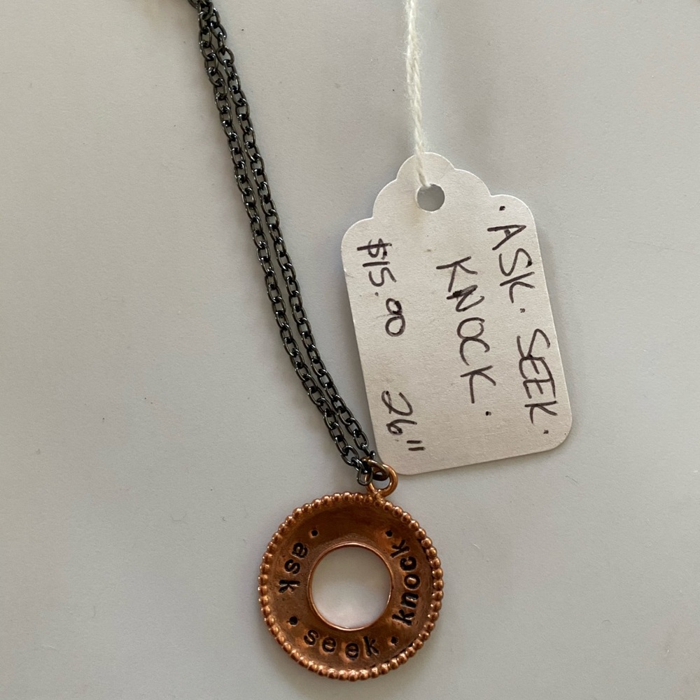 Ask•Seek•Knock handstamped necklace